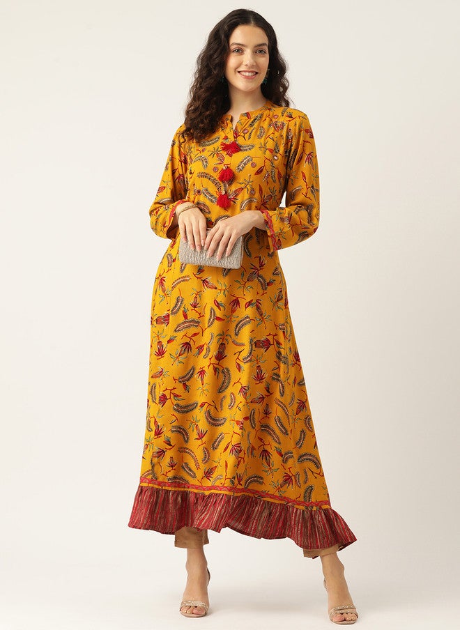 Rue Collection كُرتا أناركالي مزخرف بالأزهار للنساء - Image 5