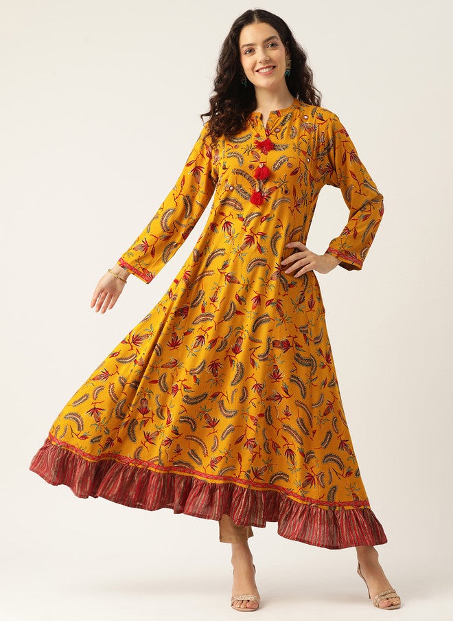 Rue Collection كُرتا أناركالي مزخرف بالأزهار للنساء - Image 1