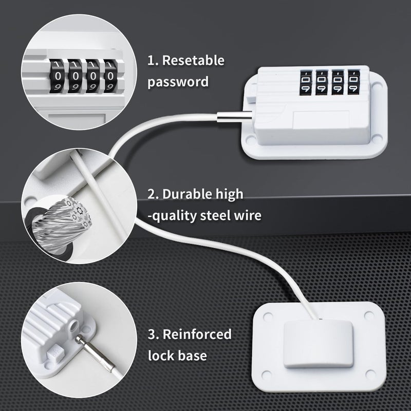 Ougourim Refrigerator Lock - Upgraded Combination Lock For Upright Freezer  Child Safety Lock For Cabinets  White - Image 3