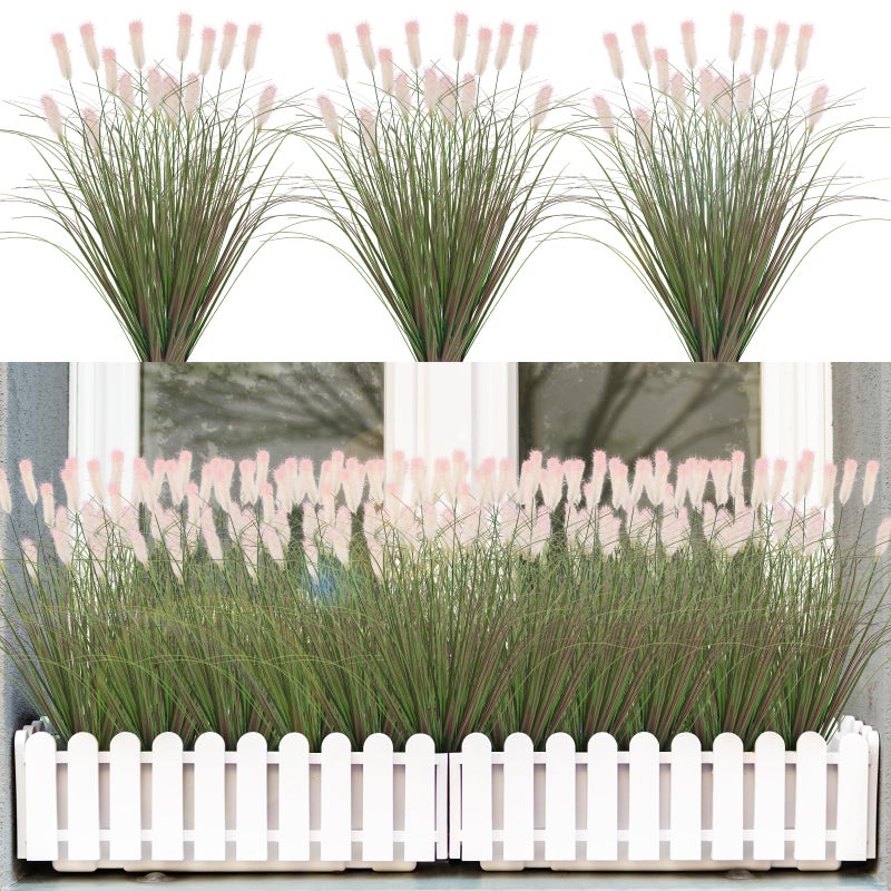 LUZOGA Artificial Grasses Plants Oudoor 12 Bunches Onion Grass Greenery with Plush Faux Fake Shrubs Plant Onion Wheat Grass for Outside Garden Indoor House Home Office DÃ©cor (Light Purple & Pink Plushï¼‰ - Image 1