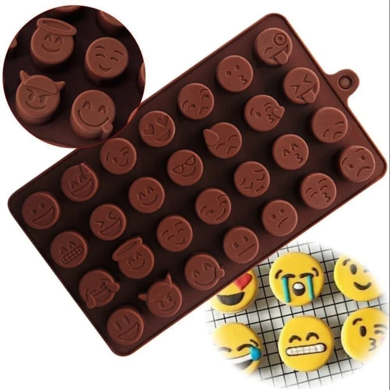 MoldBerry Silicone Chocolate Mould 28 Cavity Emoji Shape Mould Emoticons Candy Mold Baking Tools for Cake Chocolate JellO Ice Pack of 1 Multi Color - Image 1