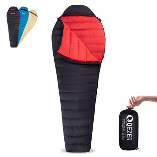 QEZER Ultralight Down Sleeping Bag for Adults 4568 Degree F with 600 Fill Power Compact Summer Sleeping Bag for Backpacking Hiking and Camping - Image 1