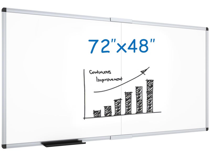 VIZ-PRO Magnetic Dry Erase Board, 72 X 48 Inches, Foldable Wall-Mounted Whiteboard with Silver Aluminum Frame & Marker Tray for School Office and Home 6' X 4' - Image 1