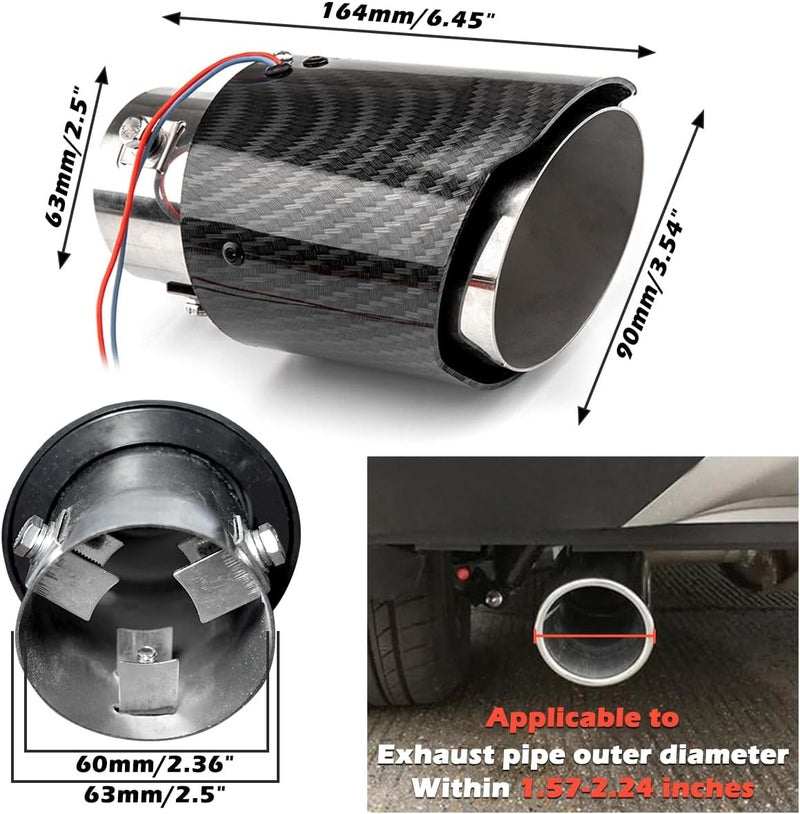 Dromco 2.5 Inch Inlet Carbon Fiber Exhaust Tip with Blue LED Light - Image 2