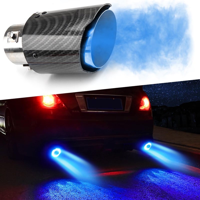 Dromco 2.5 Inch Inlet Carbon Fiber Exhaust Tip with Blue LED Light - Image 1