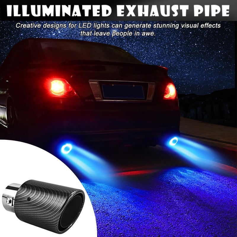 Dromco 2.5 Inch Inlet Carbon Fiber Exhaust Tip with Blue LED Light - Image 3