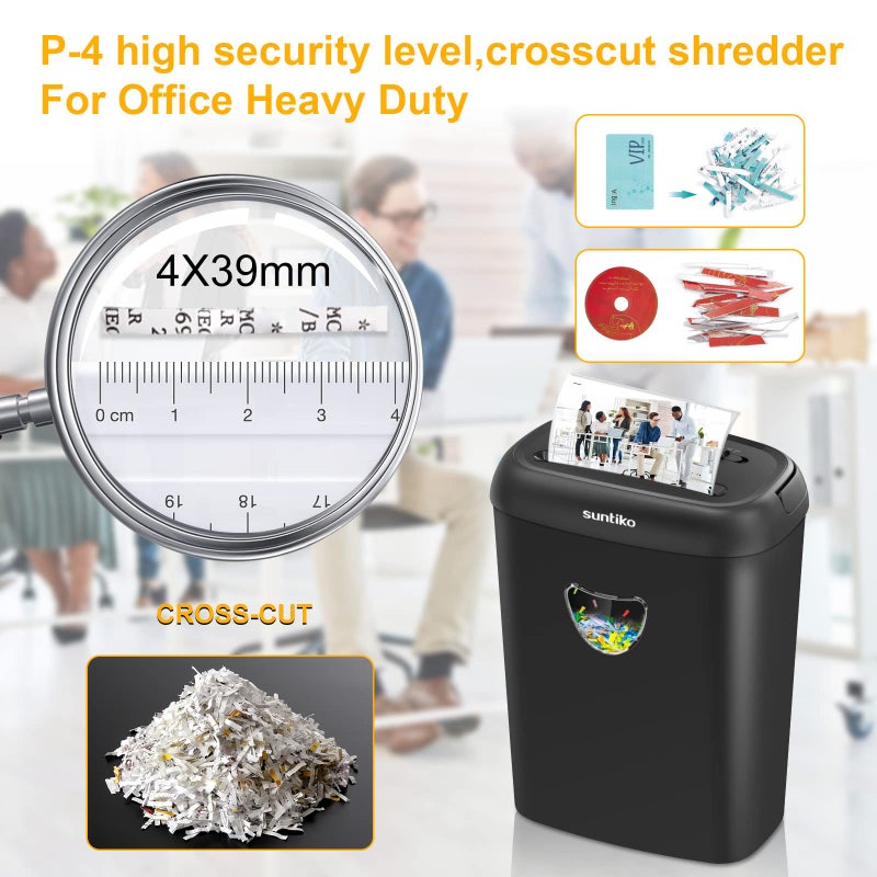 Suntiko 14 Sheet Cross Cut Paper Shredder for Home Office Use with P-4 High Security and 6.6 Gallon Bin for Credit Cards CDs or Staples ETL Certified Black - Image 3