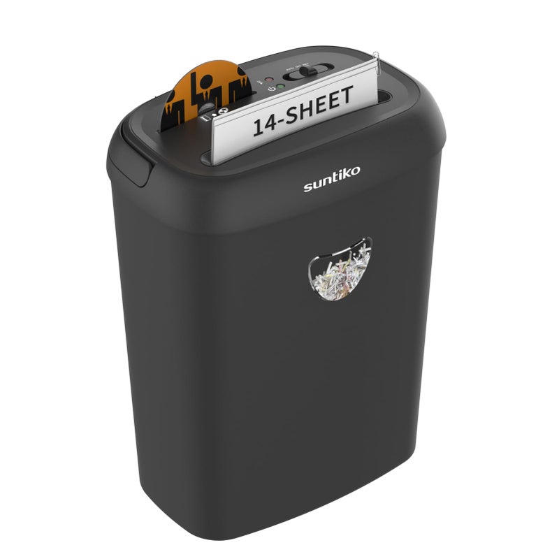 Suntiko 14 Sheet Cross Cut Paper Shredder for Home Office Use with P-4 High Security and 6.6 Gallon Bin for Credit Cards CDs or Staples ETL Certified Black - Image 1