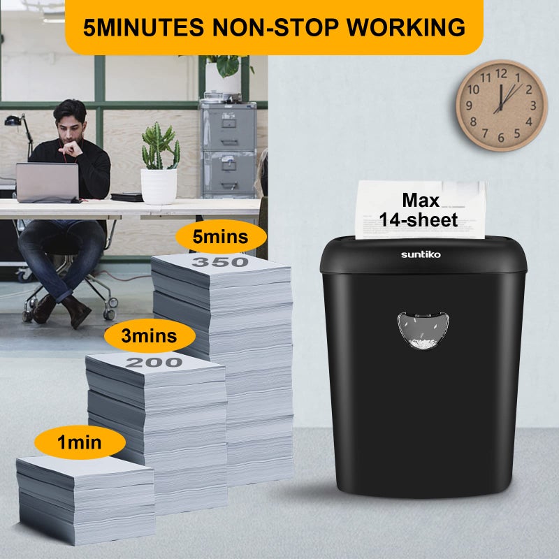 Suntiko 14 Sheet Cross Cut Paper Shredder for Home Office Use with P-4 High Security and 6.6 Gallon Bin for Credit Cards CDs or Staples ETL Certified Black - Image 4