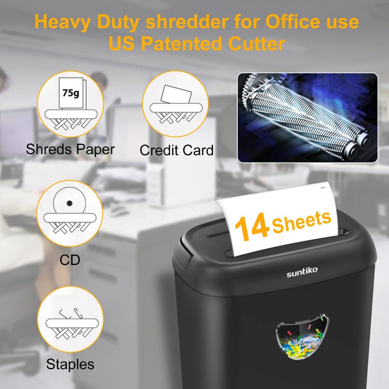 Suntiko 14 Sheet Cross Cut Paper Shredder for Home Office Use with P-4 High Security and 6.6 Gallon Bin for Credit Cards CDs or Staples ETL Certified Black - Image 2