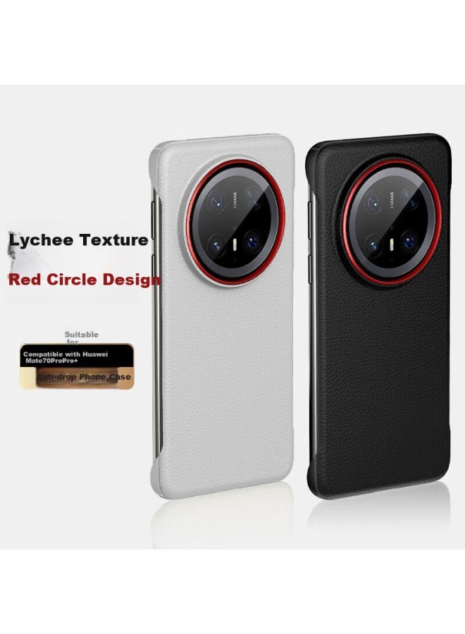 Stryfer Phone Case For Huawei Mate70pro+, Huawei Mate70pro Premium Edition Protective Cover, غطاء واقي، إطار فائق النحافة بفتحة كبيرة شبه مغلقة بقشرة صلبة بملمس جلد للرجال - Red Ring Black - Image 1