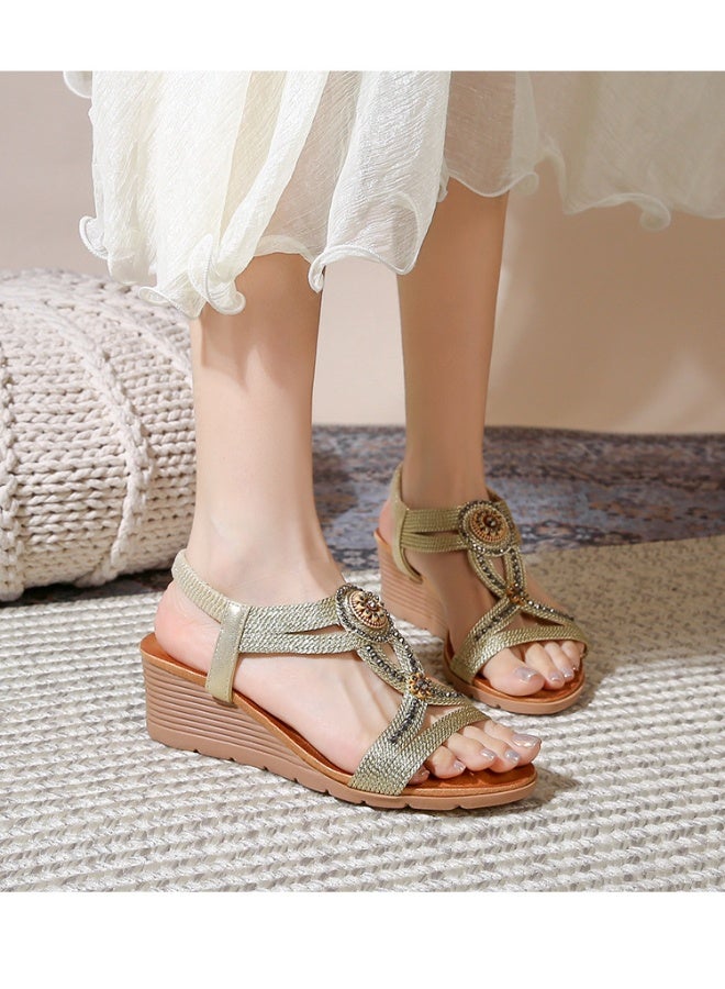 NIBEMINENT Ladies Shoes  Women Sandals Fashion  Pattern Diamond Decoration Bohemian Beach Casual Sandals  - Image 4