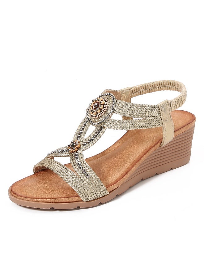 NIBEMINENT Ladies Shoes  Women Sandals Fashion  Pattern Diamond Decoration Bohemian Beach Casual Sandals  - Image 1