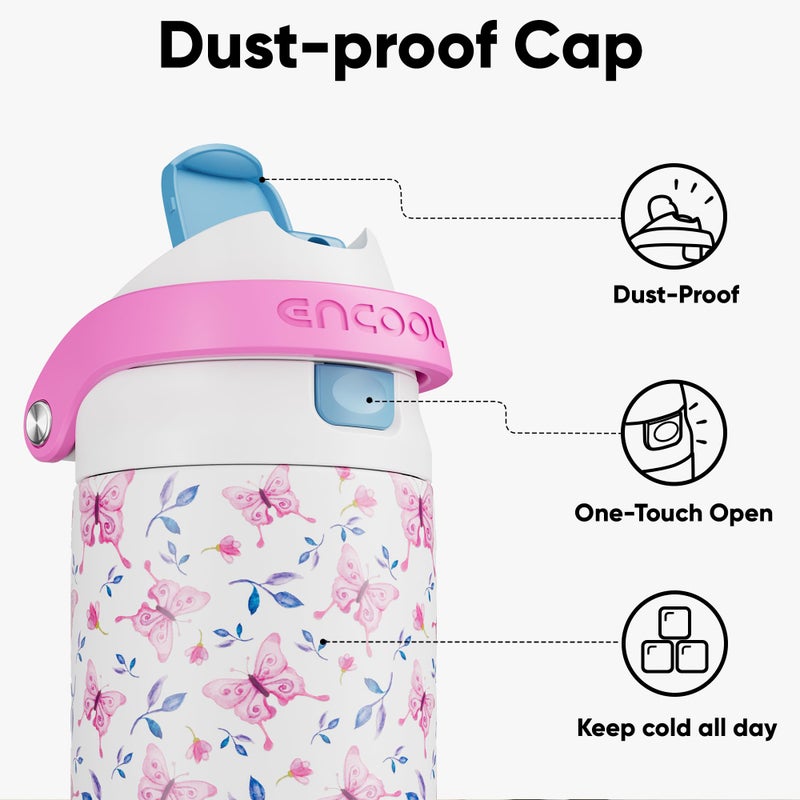 ENCOOL Leakproof Insulated Water Bottle with Straw Dual-Sip Water Bottle Bag-Safe Design for Work, Commute & Gym â€“ Keeps Drinks Cold All Day, 24 oz, Blossom Butterfly - Image 2