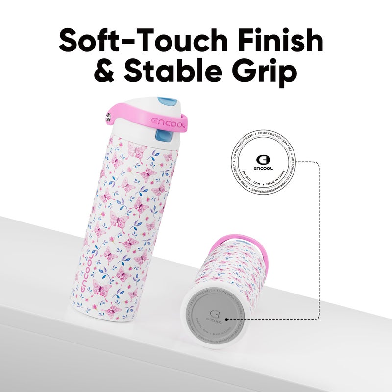 ENCOOL Leakproof Insulated Water Bottle with Straw Dual-Sip Water Bottle Bag-Safe Design for Work, Commute & Gym â€“ Keeps Drinks Cold All Day, 24 oz, Blossom Butterfly - Image 5