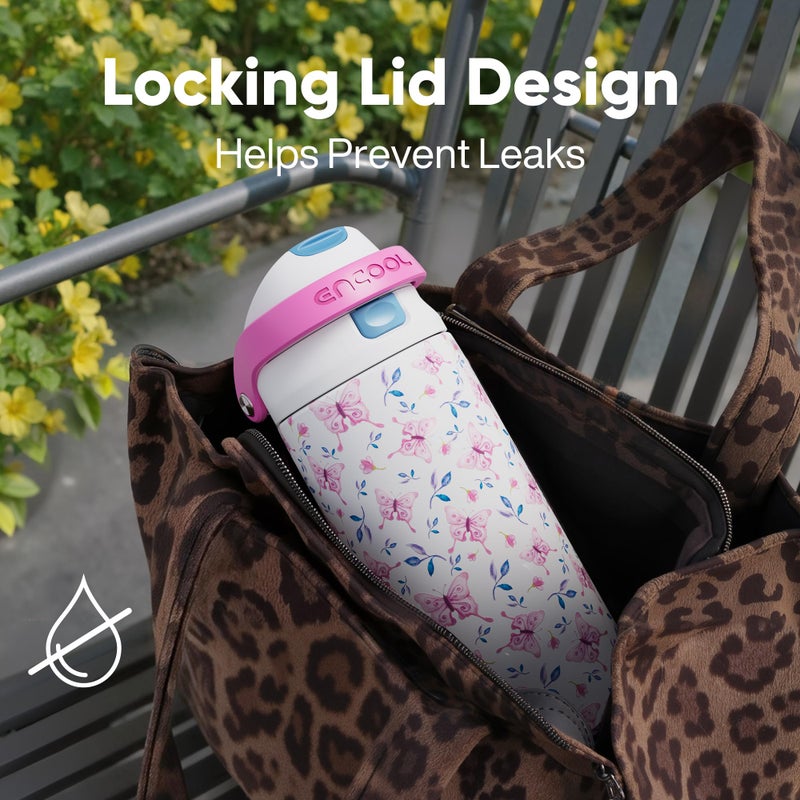 ENCOOL Leakproof Insulated Water Bottle with Straw Dual-Sip Water Bottle Bag-Safe Design for Work, Commute & Gym â€“ Keeps Drinks Cold All Day, 24 oz, Blossom Butterfly - Image 4