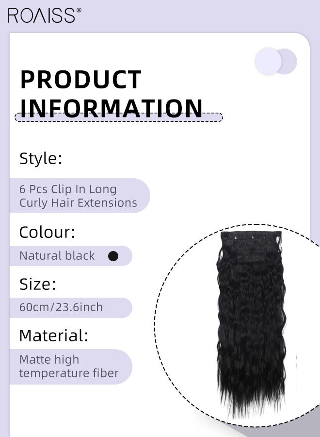 roaiss 6 Pcs Clip in Long Curly Hair Extensions, Invisible Adjustable Long Synthetic Heat Resistant Hairpieces for Women Girls, Natural Black, 60cm (23.6 inches) - Image 3