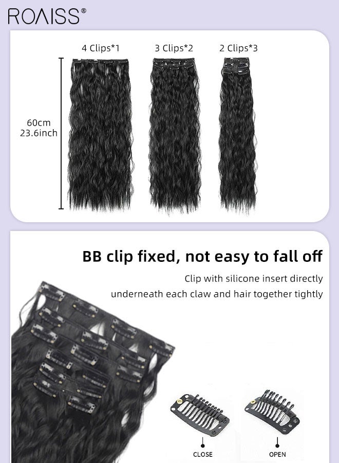 roaiss 6 Pcs Clip in Long Curly Hair Extensions, Invisible Adjustable Long Synthetic Heat Resistant Hairpieces for Women Girls, Natural Black, 60cm (23.6 inches) - Image 4