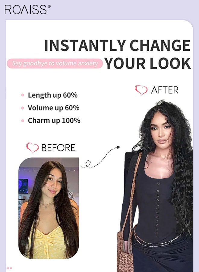 roaiss 6 Pcs Clip in Long Curly Hair Extensions, Invisible Adjustable Long Synthetic Heat Resistant Hairpieces for Women Girls, Natural Black, 60cm (23.6 inches) - Image 2