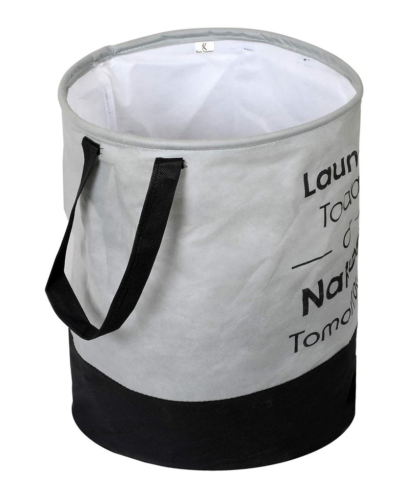 Kuber Industries Round Non Woven Fabric Foldable Laundry BasketToy Storage BasketCloth Storage Basket With Handles Capicity 45 Ltr Grey BlackKUBMART11446 - Image 4