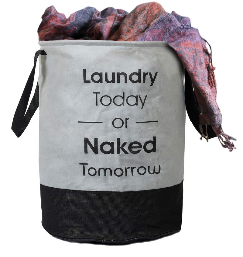 Kuber Industries Round Non Woven Fabric Foldable Laundry BasketToy Storage BasketCloth Storage Basket With Handles Capicity 45 Ltr Grey BlackKUBMART11446 - Image 1