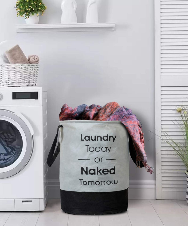 Kuber Industries Round Non Woven Fabric Foldable Laundry BasketToy Storage BasketCloth Storage Basket With Handles Capicity 45 Ltr Grey BlackKUBMART11446 - Image 5