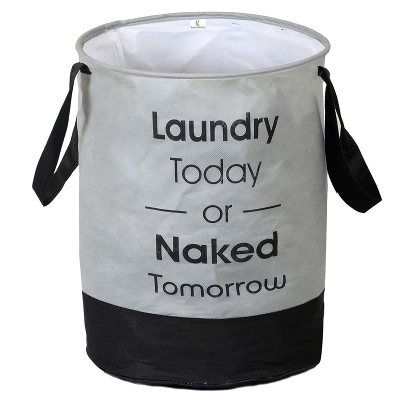Kuber Industries Round Non Woven Fabric Foldable Laundry BasketToy Storage BasketCloth Storage Basket With Handles Capicity 45 Ltr Grey BlackKUBMART11446 - Image 2