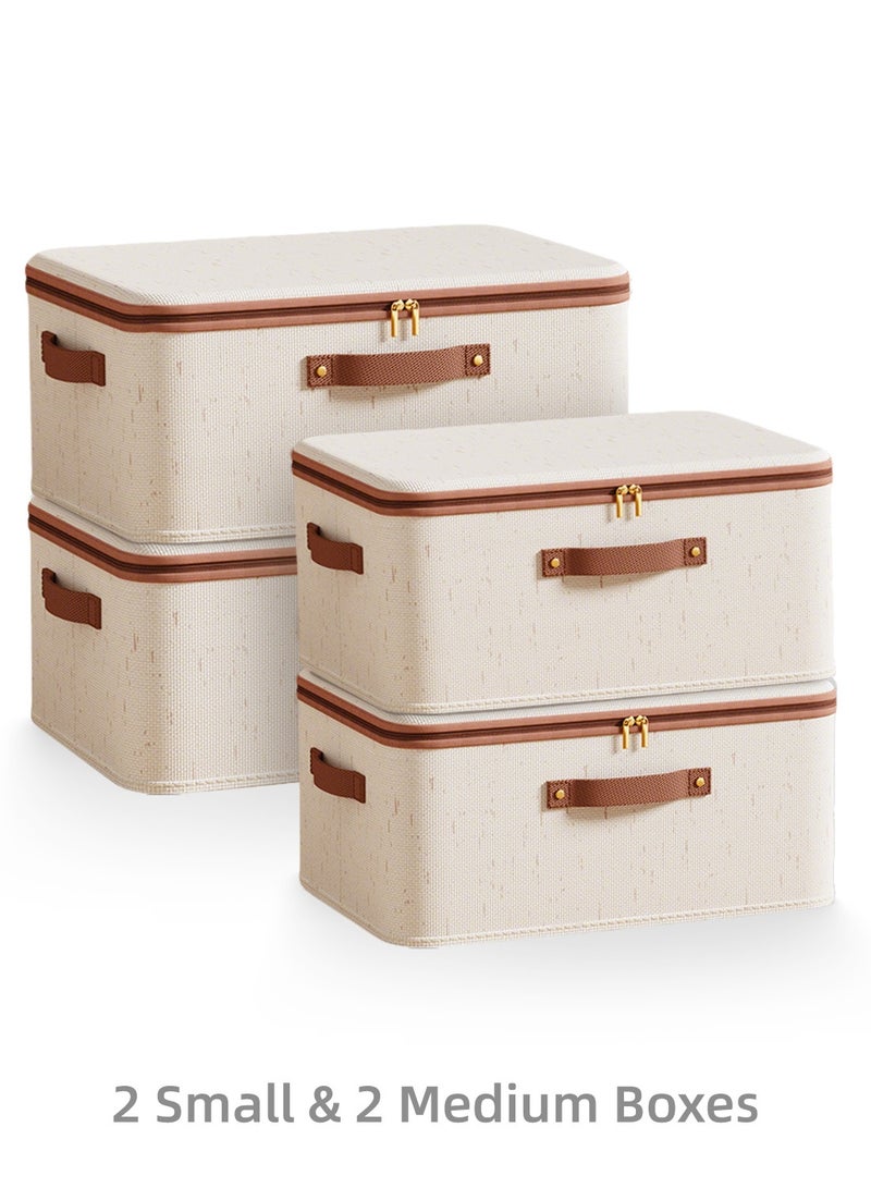 4 Pcs Storage Boxes with Lids, Foldable Closet Organizers with Handles, Washable Fabric Storage Bins with Zippers, Large Capacity Wardrobe Organizer Cloth Organizer, Reusable & Space-Saving Closet Storage Divider - Image 1