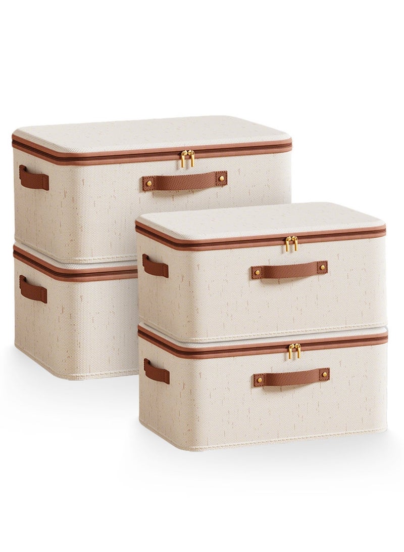 4 Pcs Storage Boxes with Lids, Foldable Closet Organizers with Handles, Washable Fabric Storage Bins with Zippers, Large Capacity Wardrobe Organizer Cloth Organizer, Reusable & Space-Saving Closet Storage Divider - Image 1