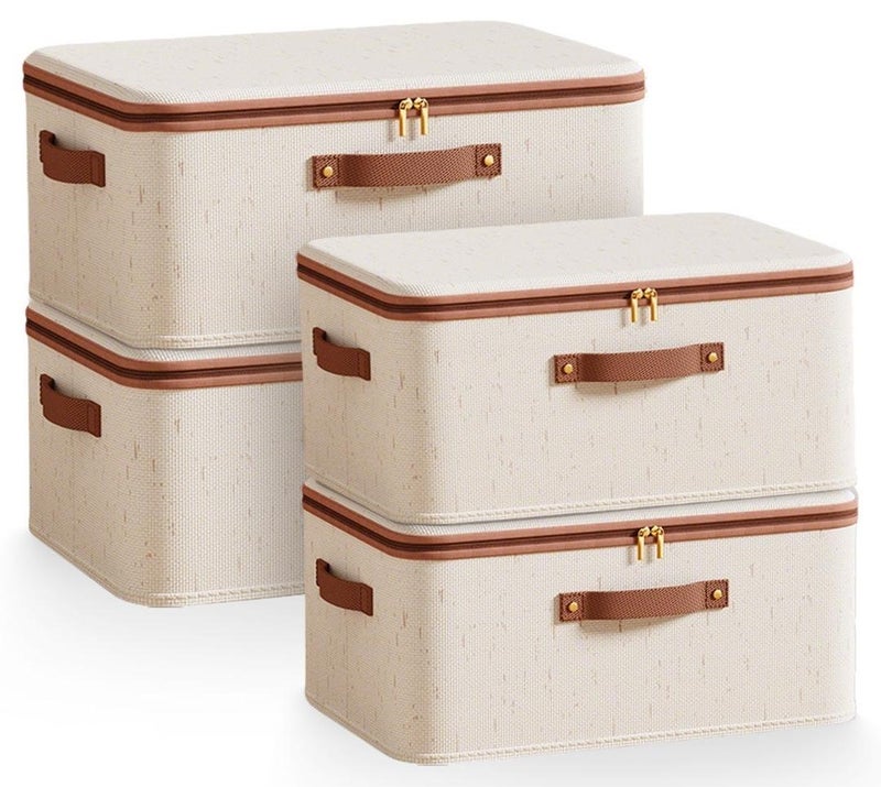 4 صناديق تخزين مع أغطية (8 لتر و 16 لتر)، منظمات خزانة قابلة للطي مع مقابض، صناديق تخزين قابلة للغسل مع سحابات، منظم خزانة ملابس كبير السعة للملابس والألعاب والإكسسوارات، صناديق تخزين قابلة لإعادة الاستخدام وموفرة للمساحة - Image 1