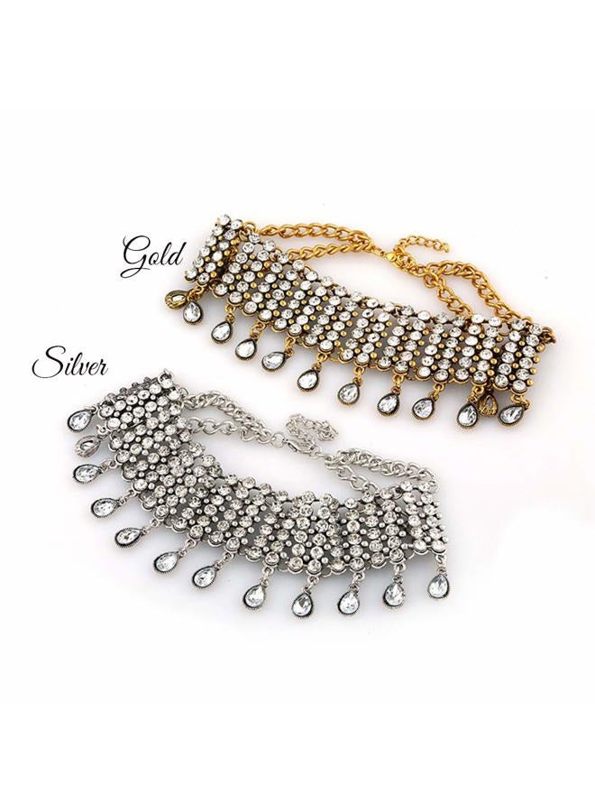 YERTTER Vintage Boho Full Rhinestones Necklaces Tassel Jewelry Set Layered Pendant Statement Chunky Chain Necklace for Women - Image 5