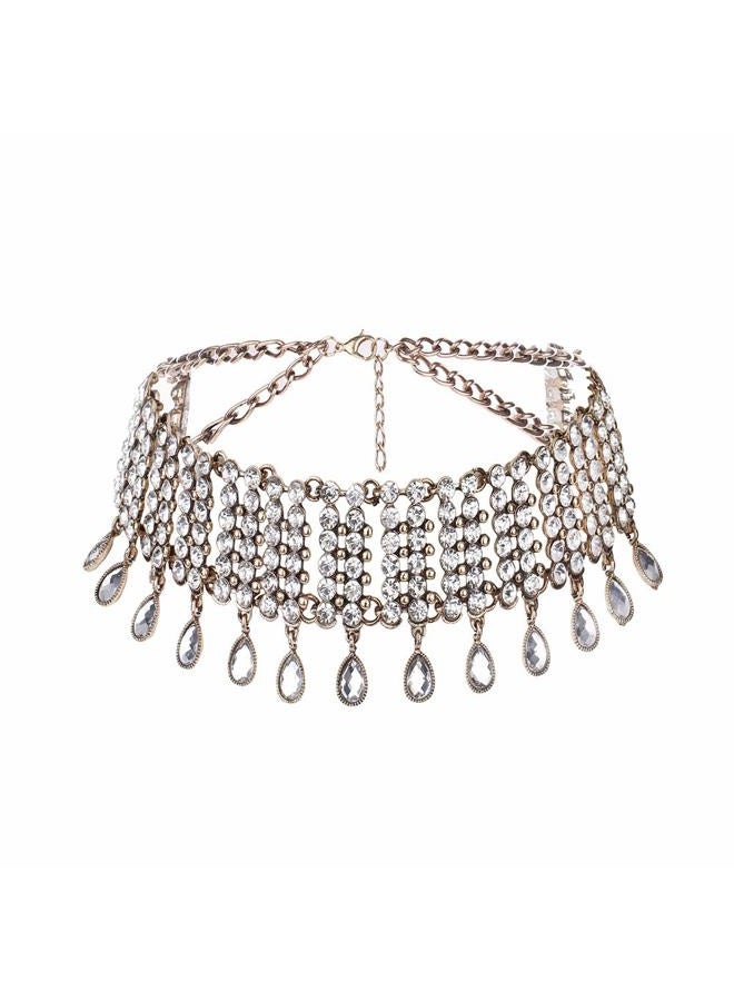 YERTTER Vintage Boho Full Rhinestones Necklaces Tassel Jewelry Set Layered Pendant Statement Chunky Chain Necklace for Women - Image 4