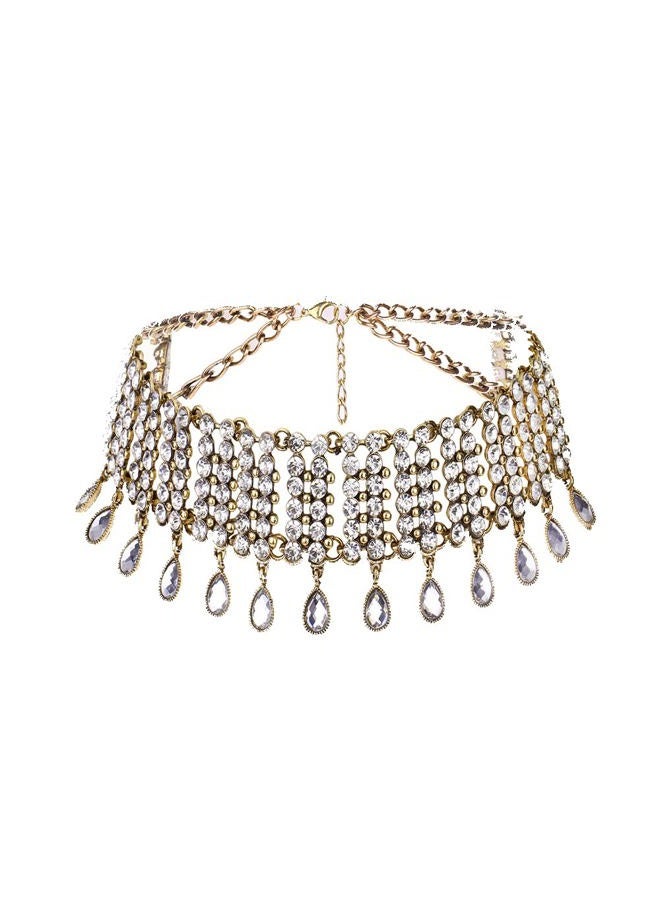 YERTTER Vintage Boho Full Rhinestones Necklaces Tassel Jewelry Set Layered Pendant Statement Chunky Chain Necklace for Women - Image 3