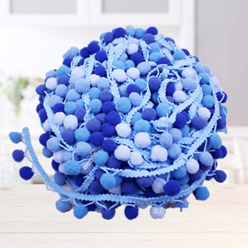 klarako 4.5m 5 Color Gradient Color Ball Lace DIY Small Ball Lace Trim Lace Beaded Fringe Trim,pom pom Ribbon for Dress Scarf Hat Curtain (Blue) - Image 5