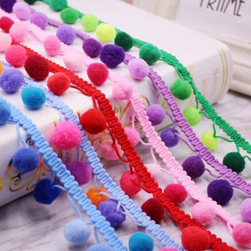 klarako 4.5m 5 Color Gradient Color Ball Lace DIY Small Ball Lace Trim Lace Beaded Fringe Trim,pom pom Ribbon for Dress Scarf Hat Curtain (Blue) - Image 2