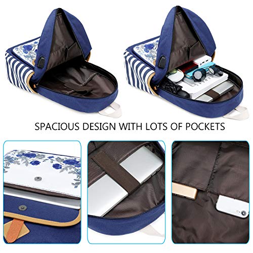 goldwheat Girls Backpack Canvas Schoolbag Bookbag Laptop Bag Rucksack with USB Charging Port - Image 4