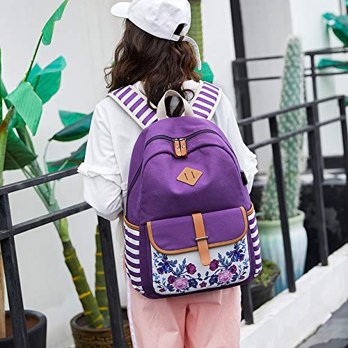 goldwheat Girls Backpack Canvas Schoolbag Bookbag Laptop Bag Rucksack with USB Charging Port - Image 2