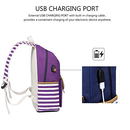 goldwheat Girls Backpack Canvas Schoolbag Bookbag Laptop Bag Rucksack with USB Charging Port - Image 3