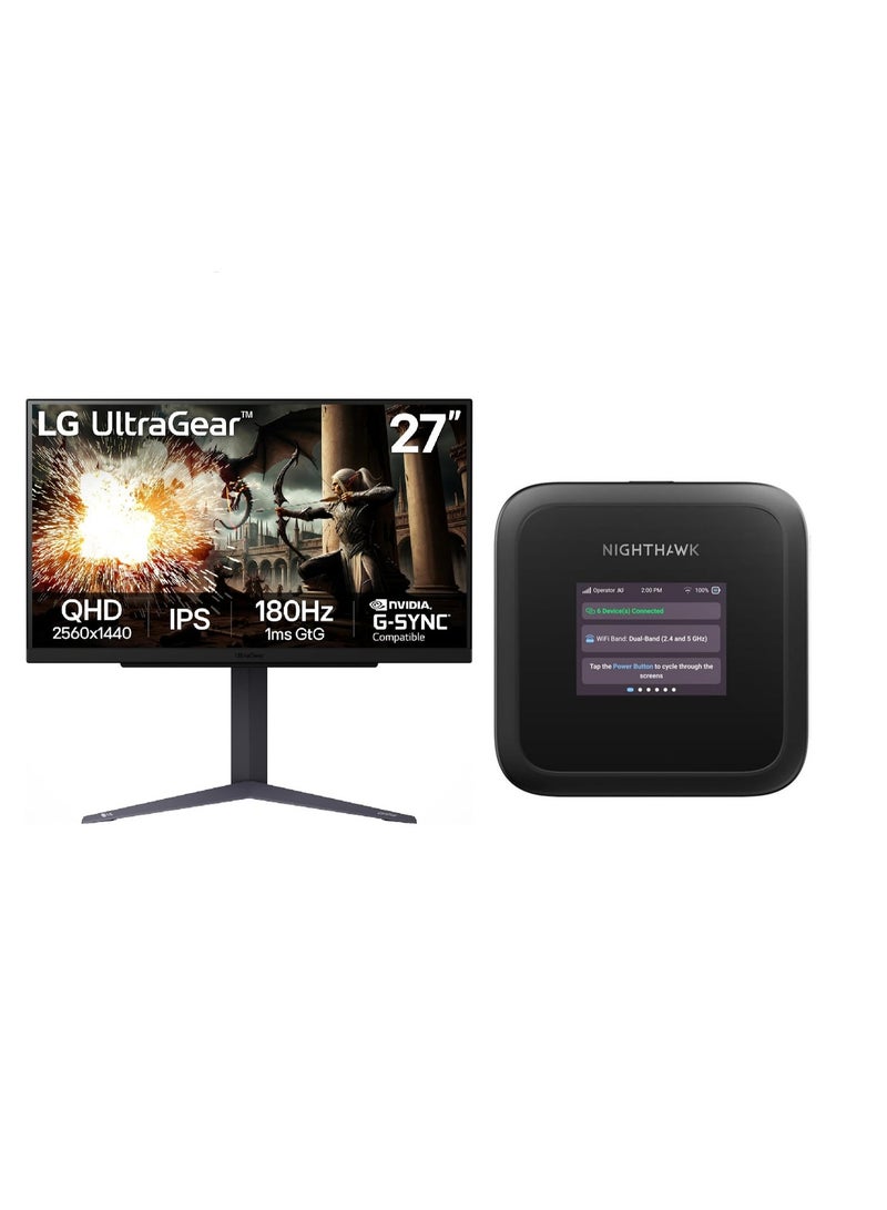 LG Nighthawk Gamer Mobility Bundle - Nighthawk M3 5G WiFi 6 Router + LG UltraGear 27” QHD 200Hz Gaming Monitor - Image 1