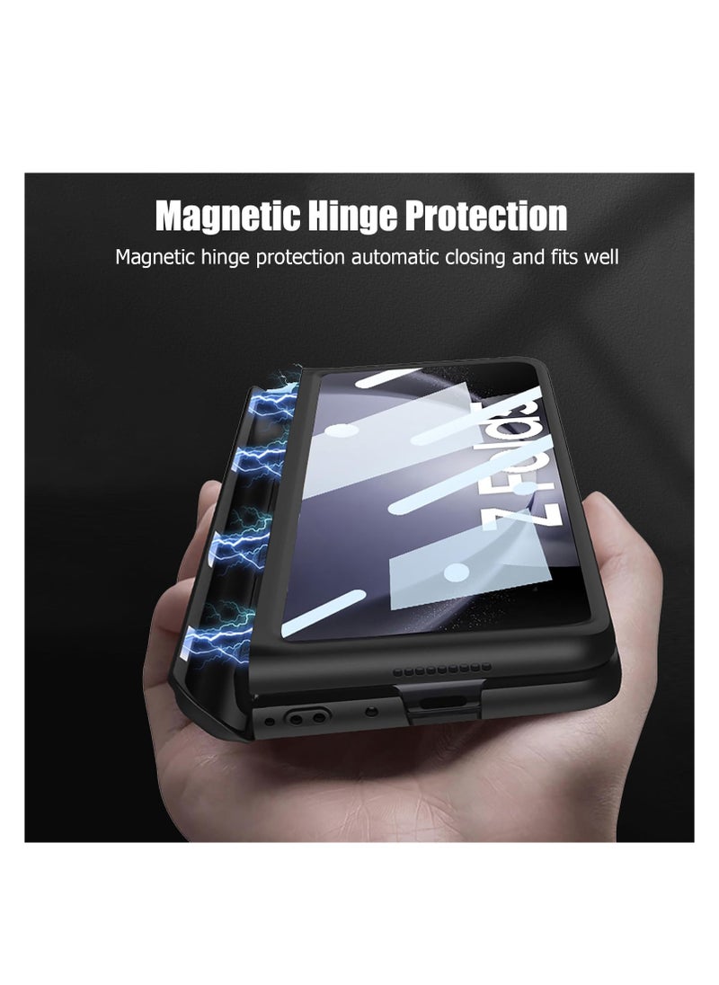 Compatible with Samsung Galaxy Z Fold 6 Phone Case with Pen Slot [Pen Not Included], Screen Protector, Built-in Kickstand and Magnetic Hinge Protection, Shockproof Protective  Case (Black)