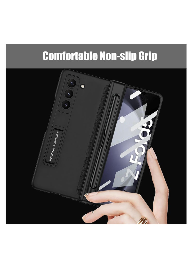 Compatible with Samsung Galaxy Z Fold 6 Phone Case with Pen Slot [Pen Not Included], Screen Protector, Built-in Kickstand and Magnetic Hinge Protection, Shockproof Protective  Case (Black)