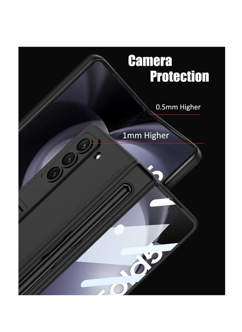 Compatible with Samsung Galaxy Z Fold 6 Phone Case with Pen Slot [Pen Not Included], Screen Protector, Built-in Kickstand and Magnetic Hinge Protection, Shockproof Protective  Case (Black)