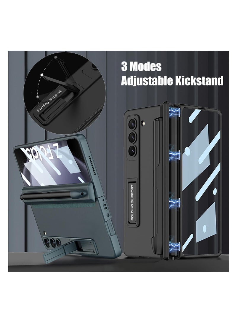 Compatible with Samsung Galaxy Z Fold 6 Phone Case with Pen Slot [Pen Not Included], Screen Protector, Built-in Kickstand and Magnetic Hinge Protection, Shockproof Protective  Case (Black)