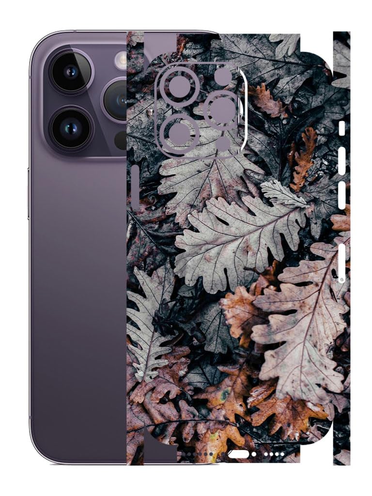 AtOdds - Full Body Back Screen Guard Protector Film - Lamination Wrap Skin Sticker for iPhone 14 Pro Max | Scratchproof Matte Finish (Design - Dry Leaves) - Image 1