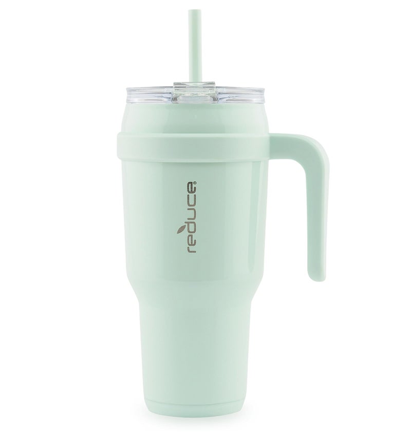 REDUCE 40 oz Stainless Steel Tumbler with Handle - Dual-Wall Vacuum Insulated Travel Mug  Sweat-Proof Lid & Reusable Straw - Keeps Drinks Cold for 24 Hrs  Fits Cupholders  Dishwasher Safe - Sea Glass - Image 1
