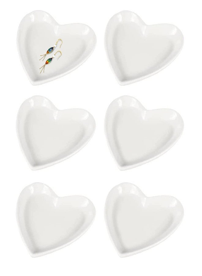 123Arts 6pcs Ceramic Heart Shape Jewelry Trays Jewelry Dishes Ring Holders Storage - Image 1