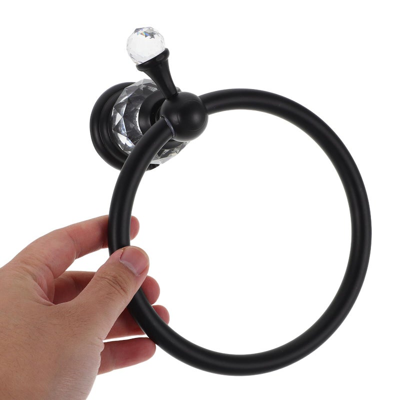 Modern Black Glass Towel Ring Wall Mounted Holder for Bathroom and Kitchen - Image 5