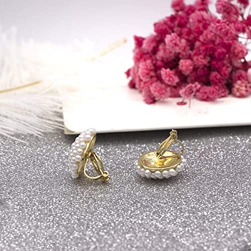 YOQUCOL Simulated Pearl Golden Tone Big Clip On Earrings For Non Pierced Bridal-Elegant Jewelry for Women - Image 5