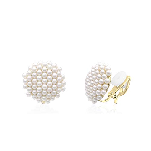 YOQUCOL Simulated Pearl Golden Tone Big Clip On Earrings For Non Pierced Bridal-Elegant Jewelry for Women - Image 1