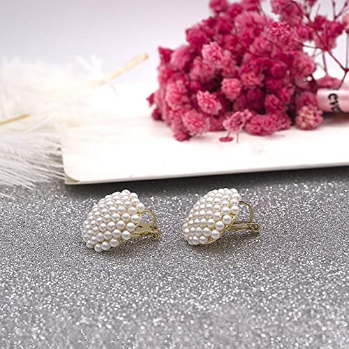 YOQUCOL Simulated Pearl Golden Tone Big Clip On Earrings For Non Pierced Bridal-Elegant Jewelry for Women - Image 4
